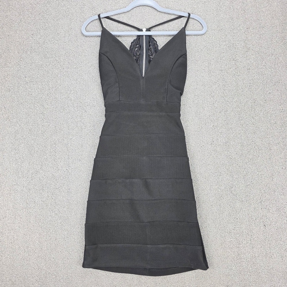 Honey and Rosie Womens Black Lace‎ Back Tiered Bodycon Mini Dress Size M